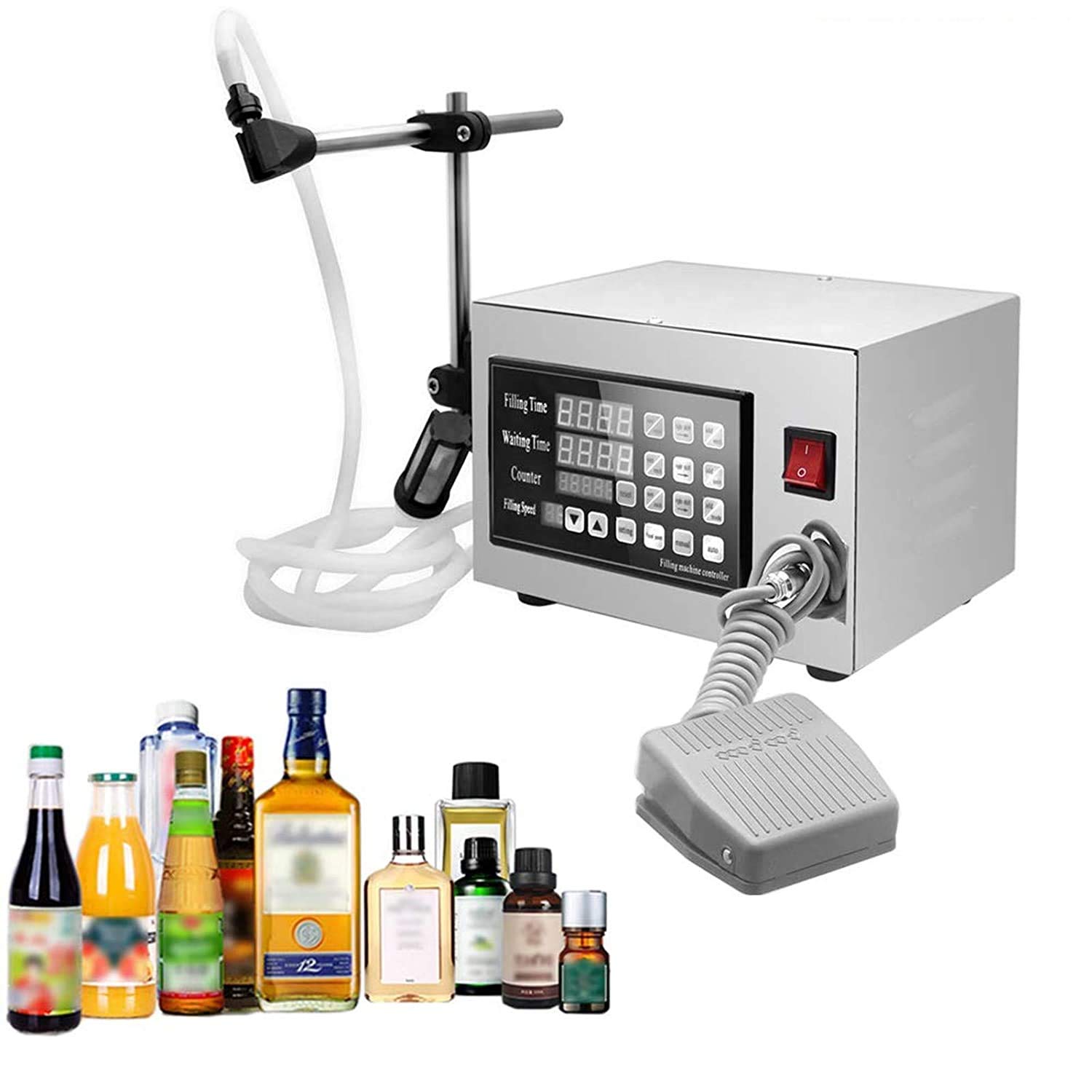 FHRKA Automatic Liquid Filling Machine 5ml-3000ml Low Corrosion Resistant Bottle Filler 3L /min with Pedal for Oil Perfume Alcohol Beverages
