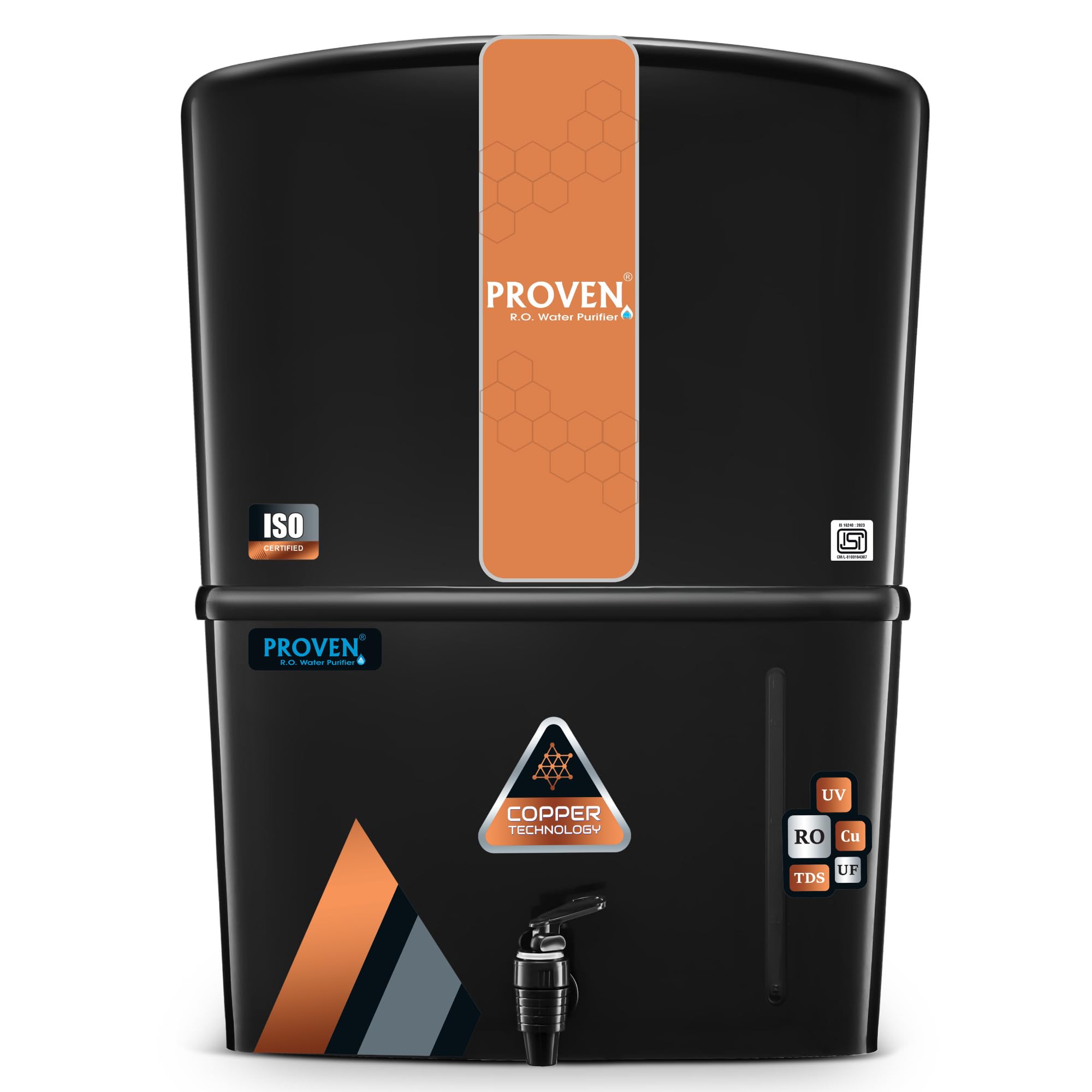 Proven Curvv RO+UV+UF Water Purifier for Home – 12L Storage | Copper Technology | TDS Adjuster | Ideal for Borewell & Hard water | ISI Certified | 1-Year Warranty | Free Prefilter (Black Copper)