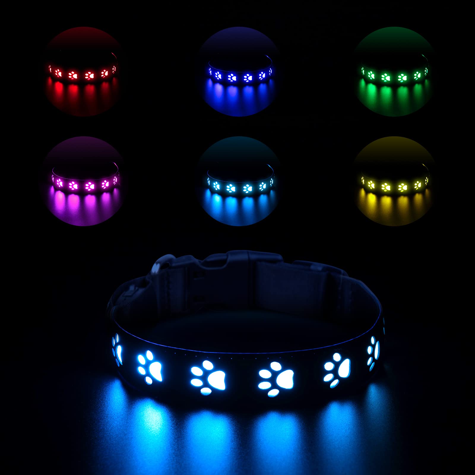 Świecąca obroża dla psa, ładowana przez USB obroża LED, wodoodporna obroża LED dla psa, 7 zmiany koloru, regulowana dla małych średnich i dużych psów (M)