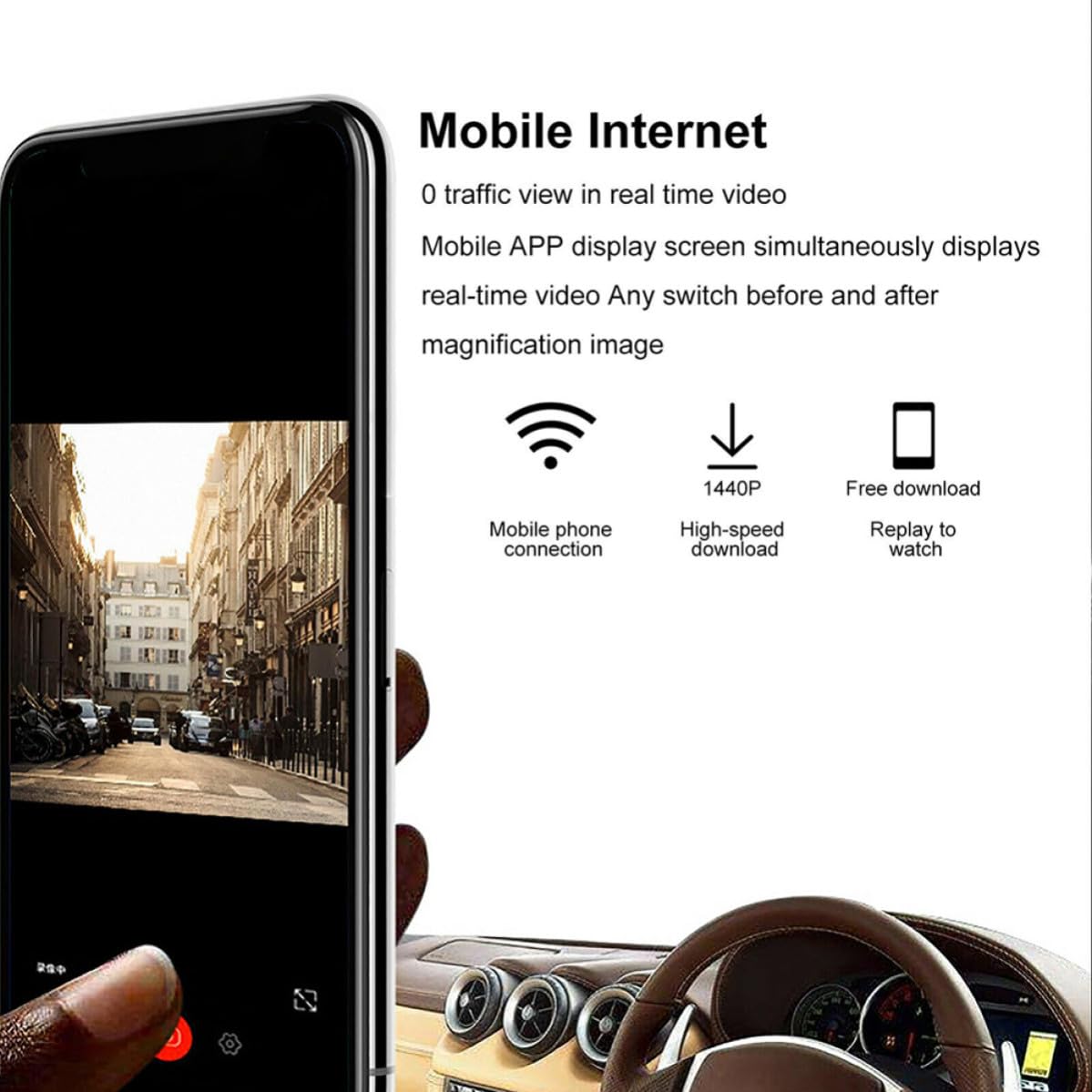 Videocamera Auto Doppia Camera Wifi 12mp 1296p Nero