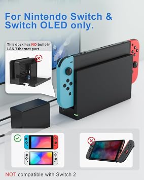 TV Dock Station for Switch/Switch OLED Replacement 3-in-1 Includes Original IC Module, AC Charger & High-Speed HDMI Cable, Supports 1080P HD Output & Console Charging (Not Compatible with Switch 2)