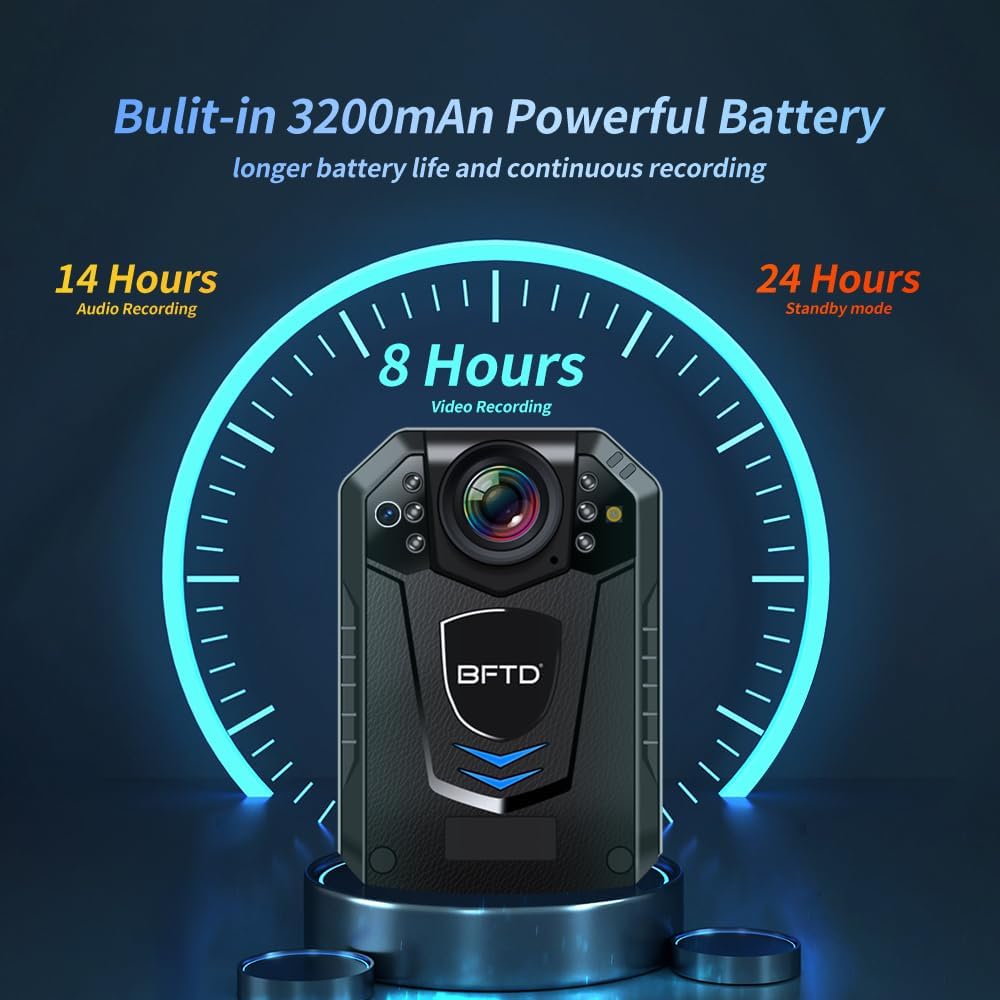 BFTD DSJ-F2 2K Body Camera,1440P Body Wearble Cam with Night Vision,Built in 3200mAh Battery for 10-12 Hours Video Recording,IP68 Waterproof for Law Enforement, Security,Outdoor Work(64GB)