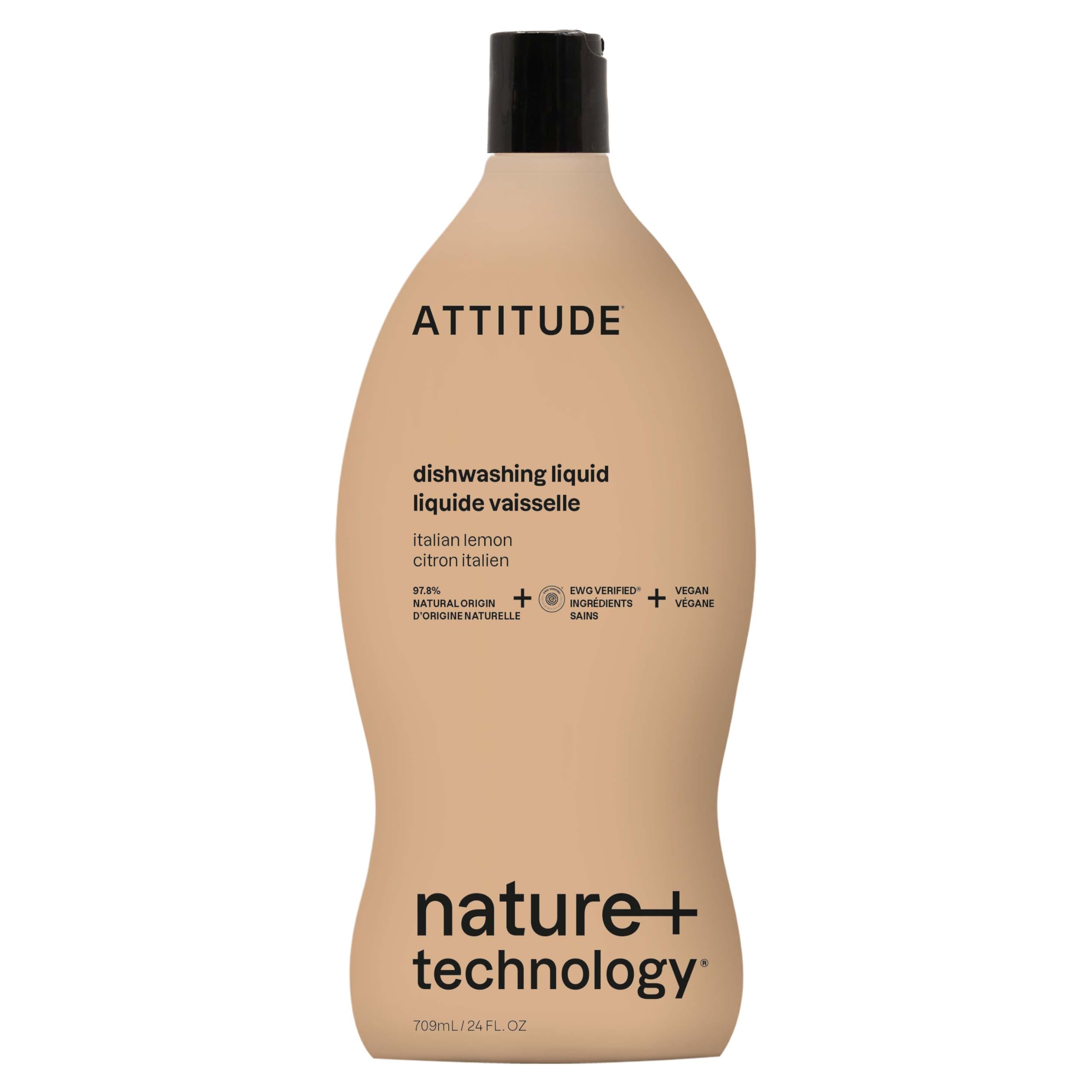 ATTITUDE Washing Up Liquid, Dishwashing Liquid, EWG Verified, Vegan Dish Soap, Plant Based, Naturally Derived Products, Italian Lemon, 709 mL