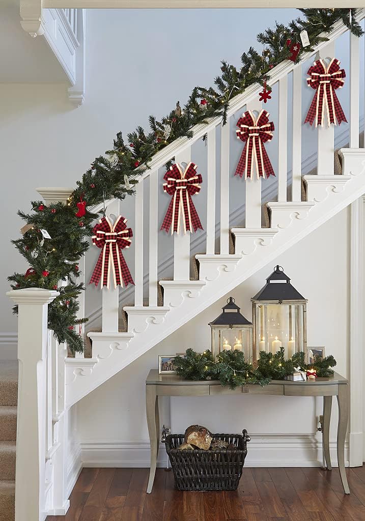 Large Christmas Wreath Bows Red Black Buffalo Plaid Ribbon Bow for Wreaths, Large Tree Topper Bows for Christmas Home Garden Indoor Outdoor Decoration Wreath Ornament Supplies