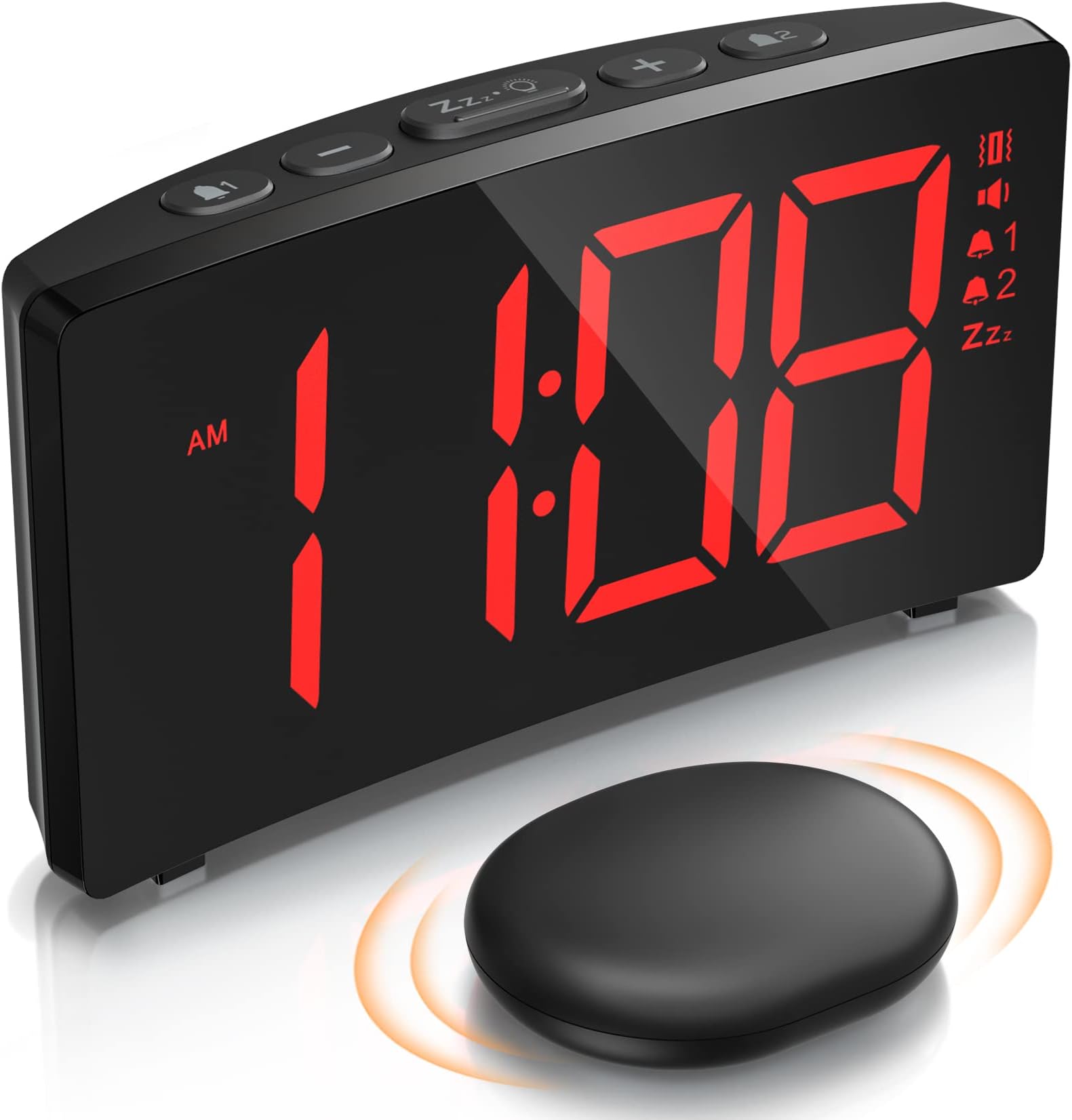 Wireless Alarm Clock with Bed Shaker, Loud Dual Alarm Clock for Heavy Sleepers with 6-Level Brightness, 12/24Hr, Snooze, 3 Wake-up Modes, Powerful Bed Shaker & 3 Levels Volume for Bedroom Decor