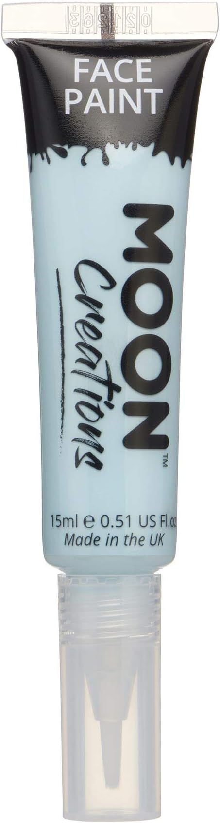 Moon Creations Face & Body Paint Tubes with Brush Applicator | Light Blue | 15ml | Ready to Use | Cruelty Free, Made in UK | Face Paint for Kids, Adults, Fancy Dress, Festivals, Halloween
