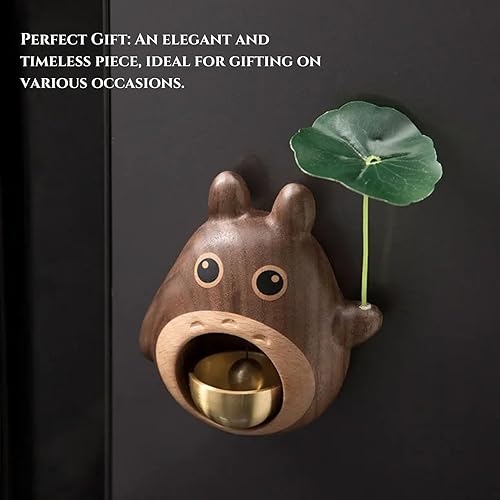 Miniatura 9 de Wood Door Bell Black Walnut Cartoon Doorbell Dopamine Wind Chime Suction Ornament WoodyBeing, Shopkeepers Bell Totoro Shape Shopkeeper Bell For Door