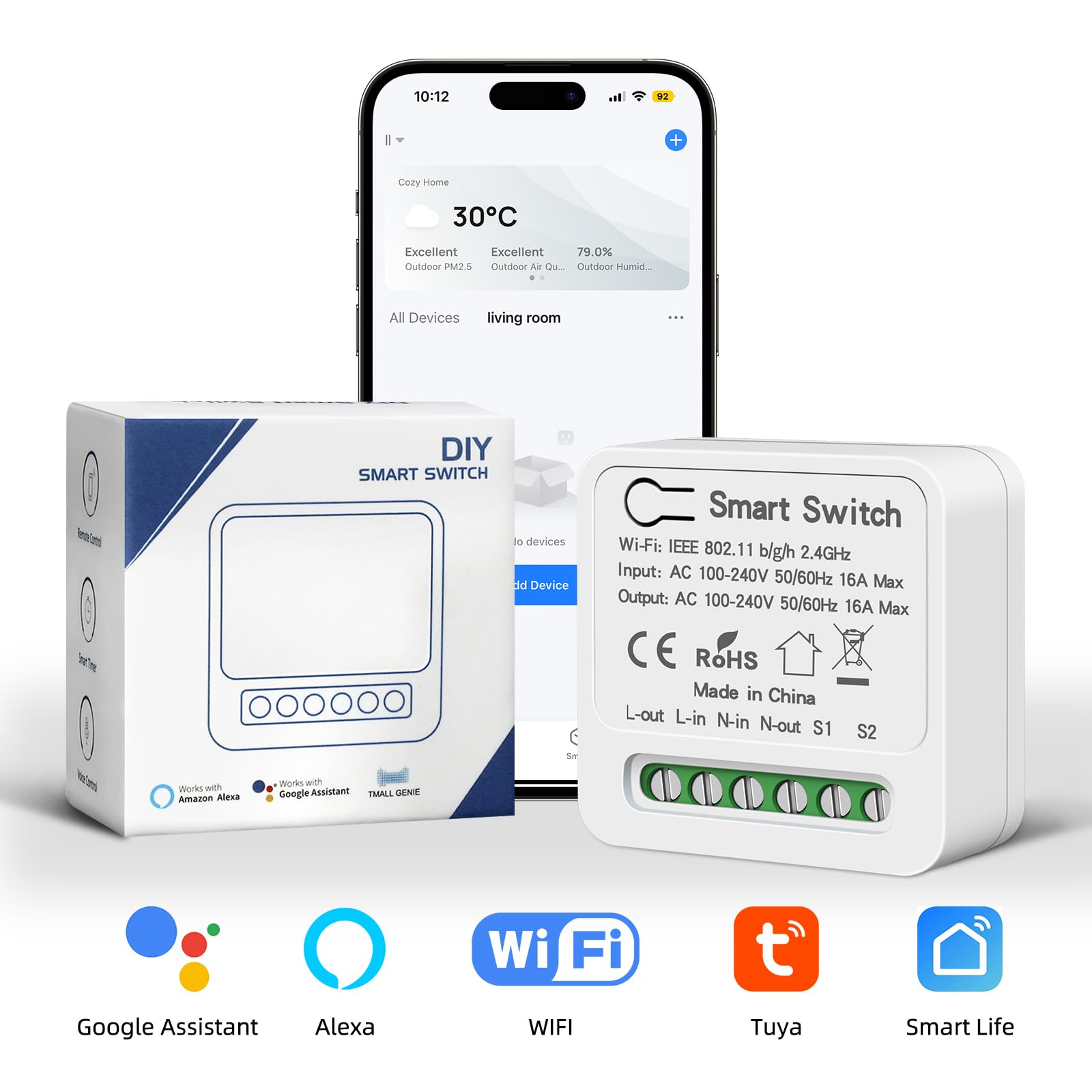 LoraTap Interruttore WiFi Alexa, Relè Smart Controllo App Smart Life