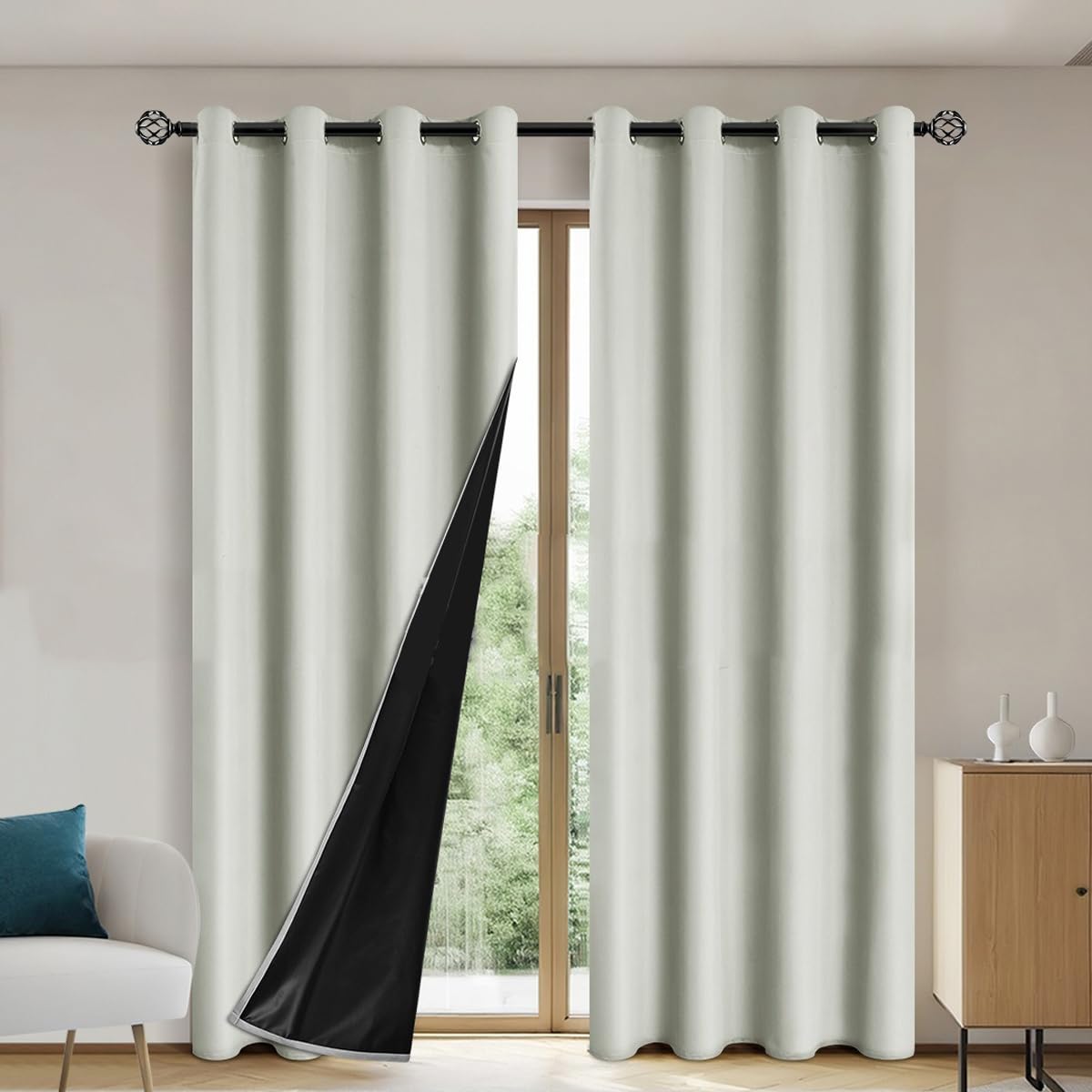 Rideau occultant de fenêtre haut de gamme en polyester beige 132x274 cm