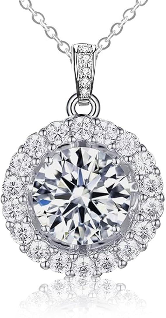 Naszyjnik damski z moissanitem, wisiorek z diamentem moissanit 1CT, hodowany w laboratorium, pokryty złotem rodowym, srebrny naszyjnik z pojedynczym kamieniem, z dołączonym pudełkiem prezentowym.