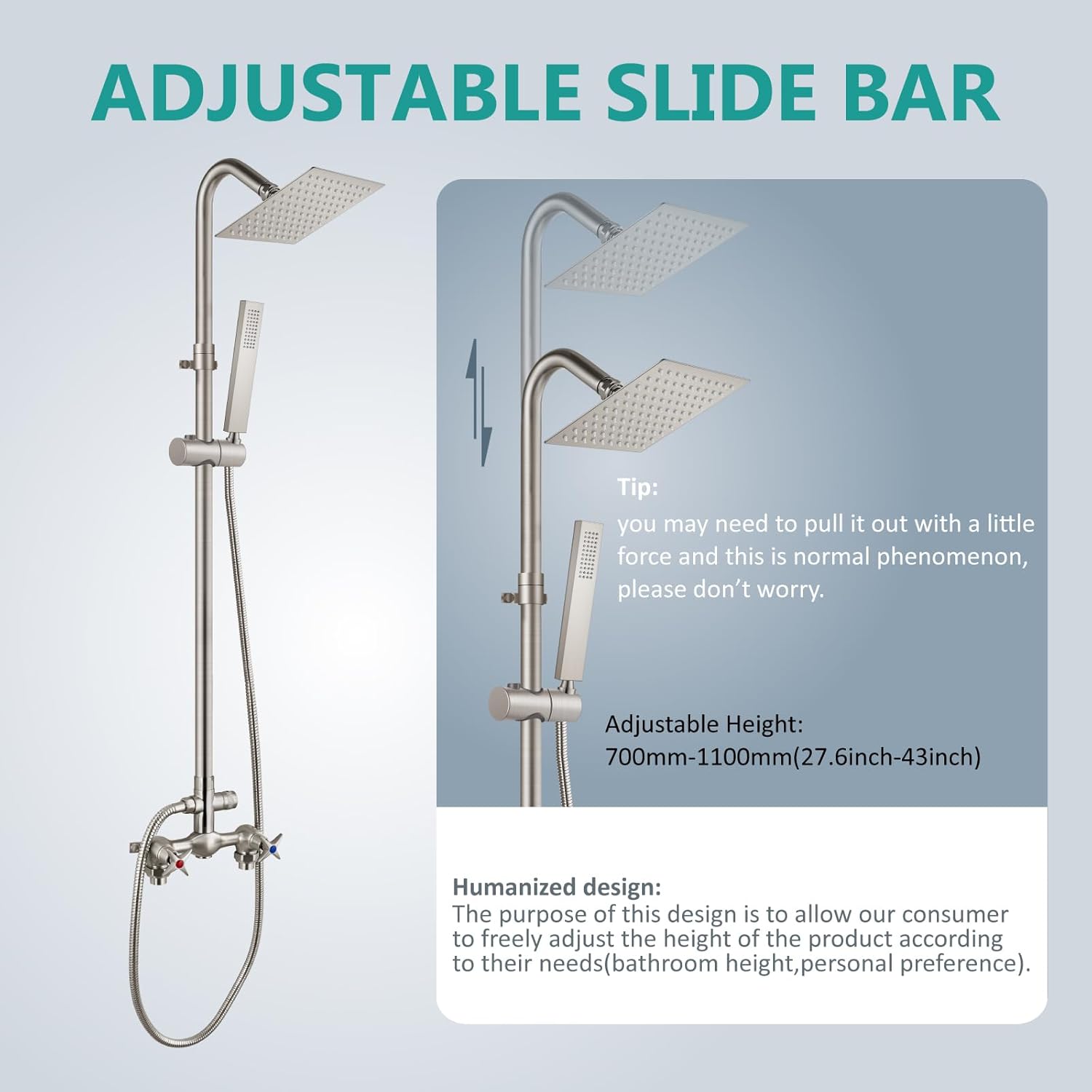 Aolemi Wall Mount Outdoor Shower Kit,Outdoor Shower Fixtures Faucet System with Handheld Spray,Double Handle 6 Inch Center Exposed Shower,with 6" Shower Head Brushed Nickel