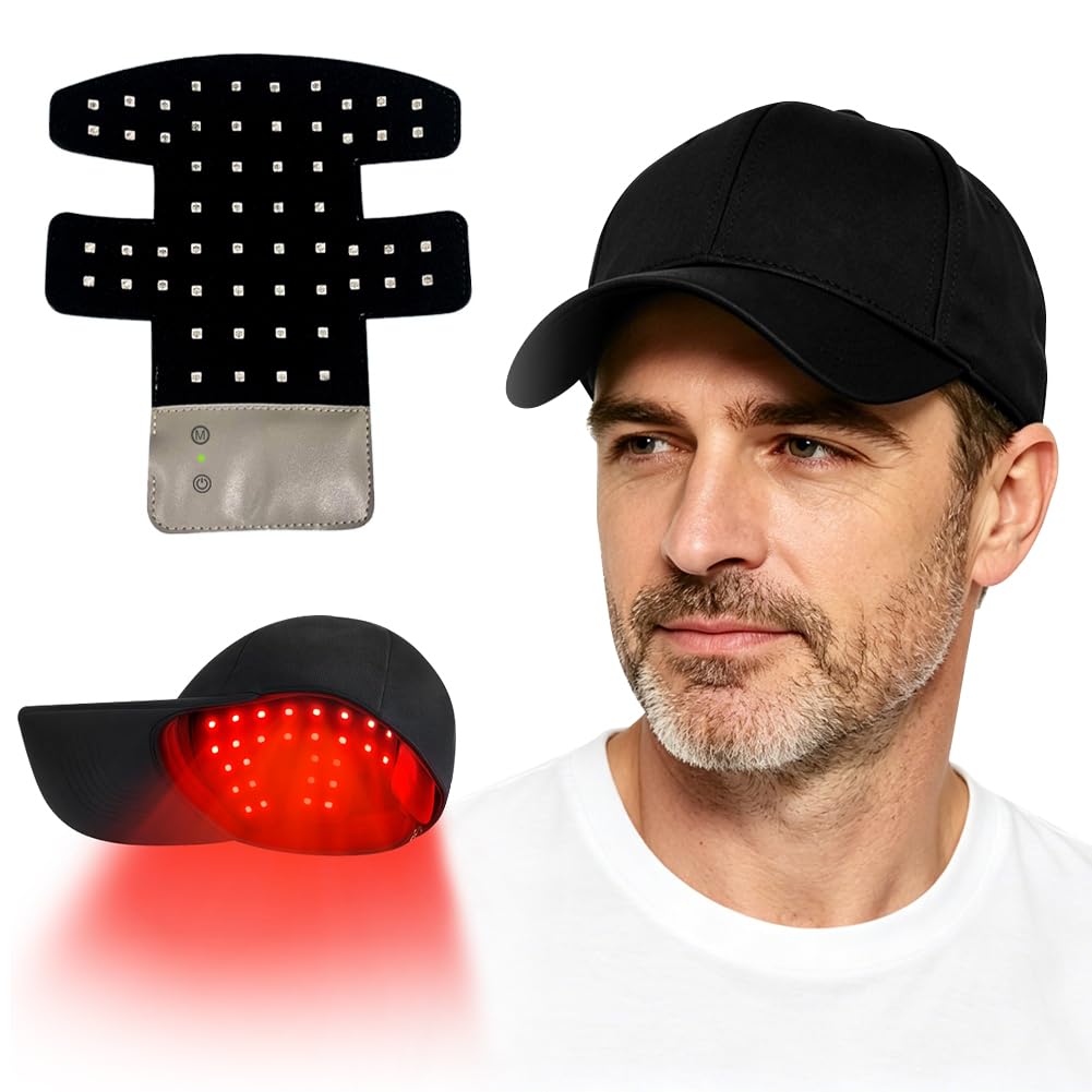 Rotlicht Haare LED Cap, 660nm+450nm+850nm Rotlichtlampe Haarwachstumskappe mit 4 Modi, Abnehmbarem Rotlicht Panel, Red Light Therapy Haare Anti-Haarausfall, Einstellbare Größe Cap für Männer/Frauen