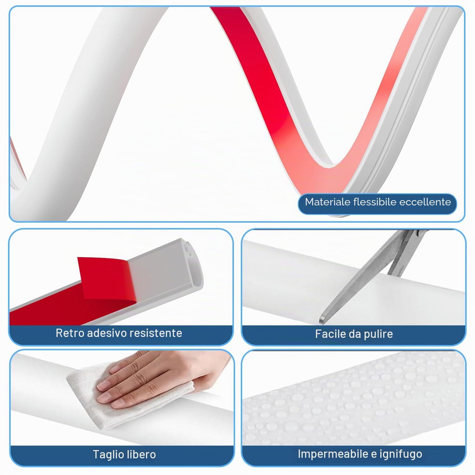 Canalina Passacavi Adesiva Bianca 1M Fili Elettrici Parete Canalina Flessibile PVC Silicone Morbido Protezione Cavi Pavimento Esterni Resistente Alle Intemperie per Ufficio Casa Scuola