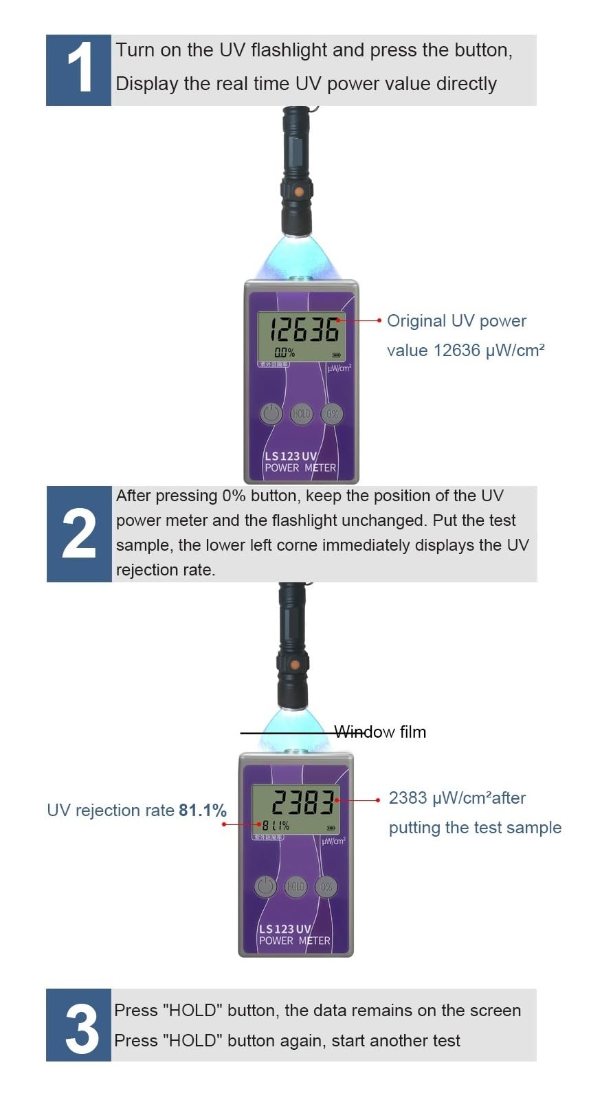 Miernik mocy słonecznej podczerwieni Miernik intensywności światła UV Pomiar intensywności promieniowania ultrafioletowego IR Zatrzymanie danych(LS123 UV power meter)