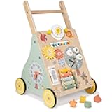 Wooden Baby Walker, Multiple Learning Activities Center Develops Motor Skills for Infant to Toddler, Push and Pull Walkers with Wheel for Boys Girls