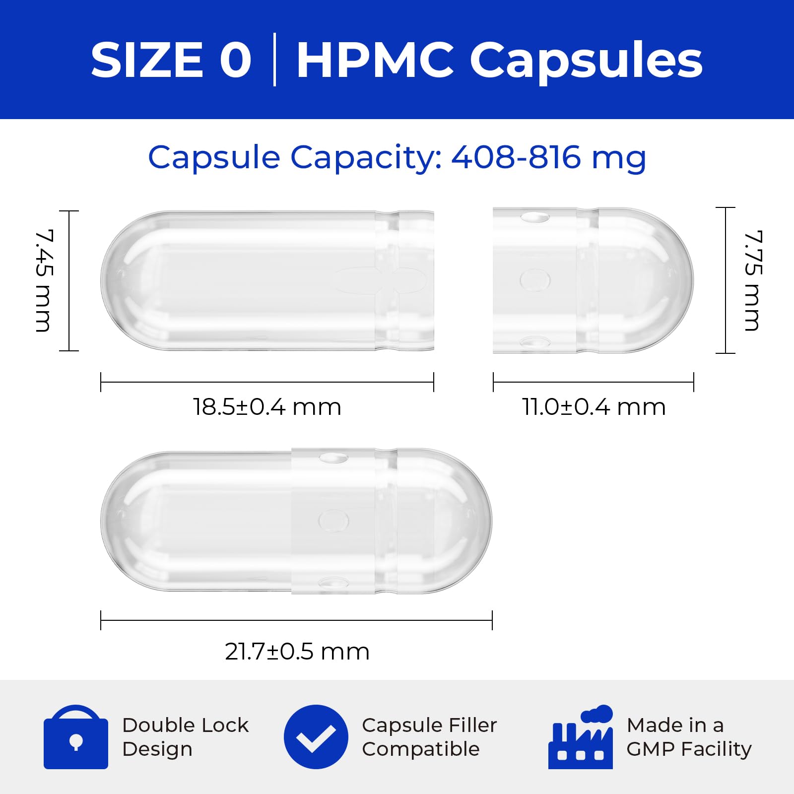 Empty Vegan Capsules Size 0-100 Count Vegetable Capsule - Veggie Empty Caps with 2 Micro Lab Spoons — Amazon image 2