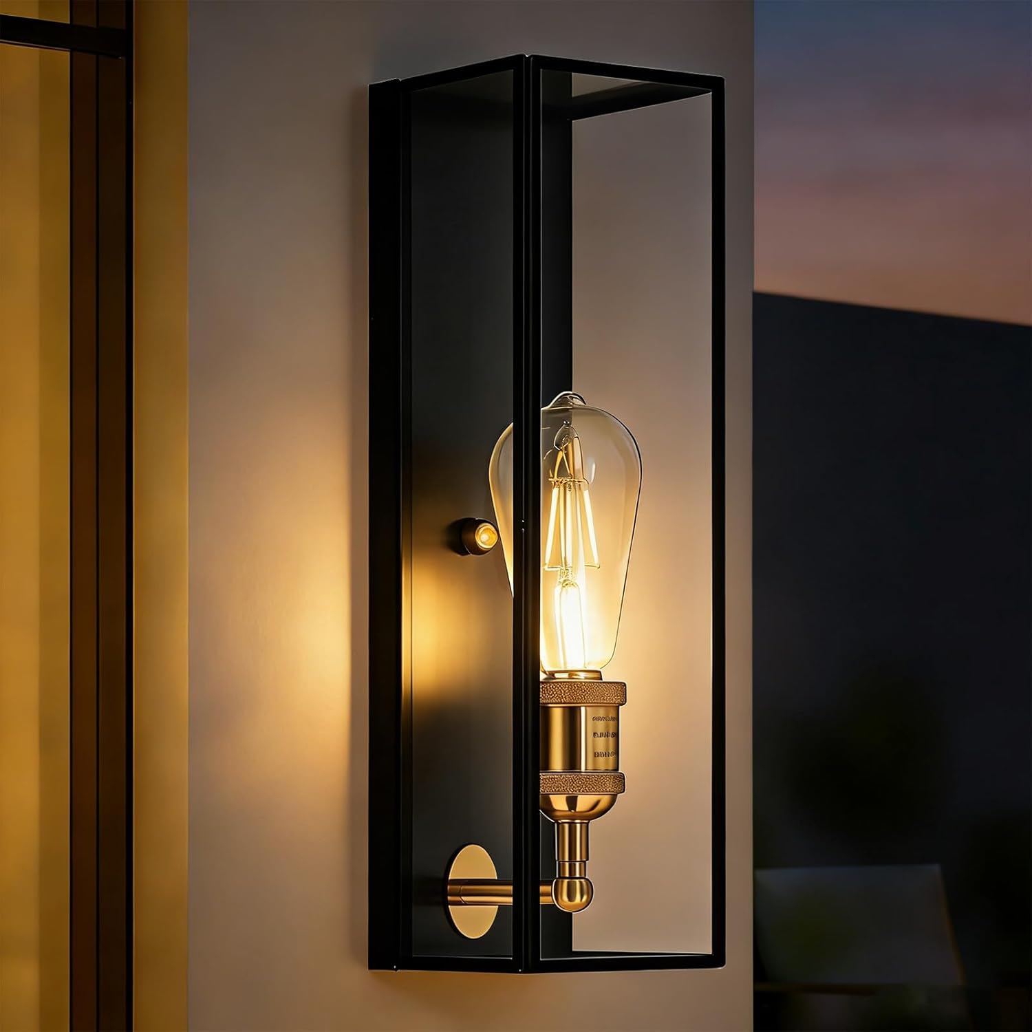 14 inch Large Outdoor Wall Sconce with Openable Clear Glass Door, Fully Enclosed Front Porch Lanterns, E26-based Exterior Wall Lights for Oustide Patio Lighting