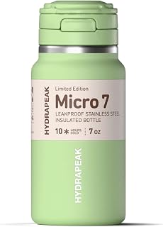 Hydrapeak 7oz Micro Tumbler, Insulated Stainless Steel Cup with Flip Top Lid, Mini Water Bottle for Drinks, Baby Milk, Condiments, Travel & Kids (Spring Mint)