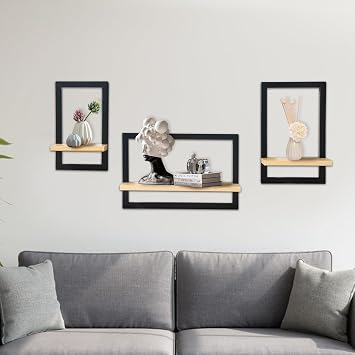Set of 3 Floating Shelves For Wall, Brown