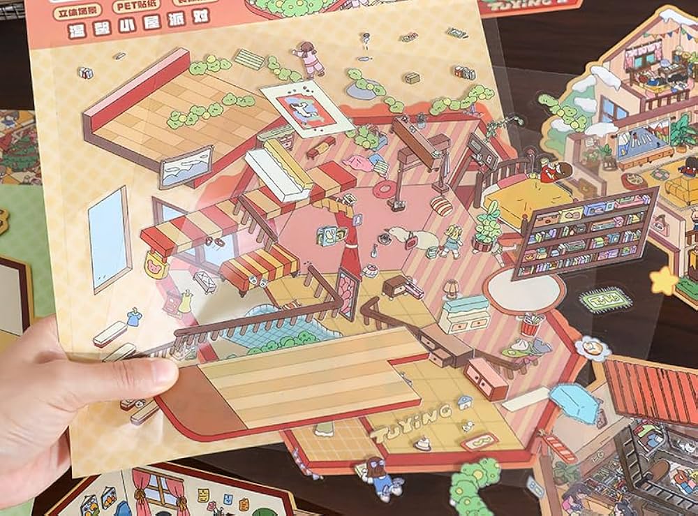 4 Set Adesivi 3D Fai Da Te Per Case - Scene Cartoon, Cabine, Party, Per Adulti E Bambini - Foto 2