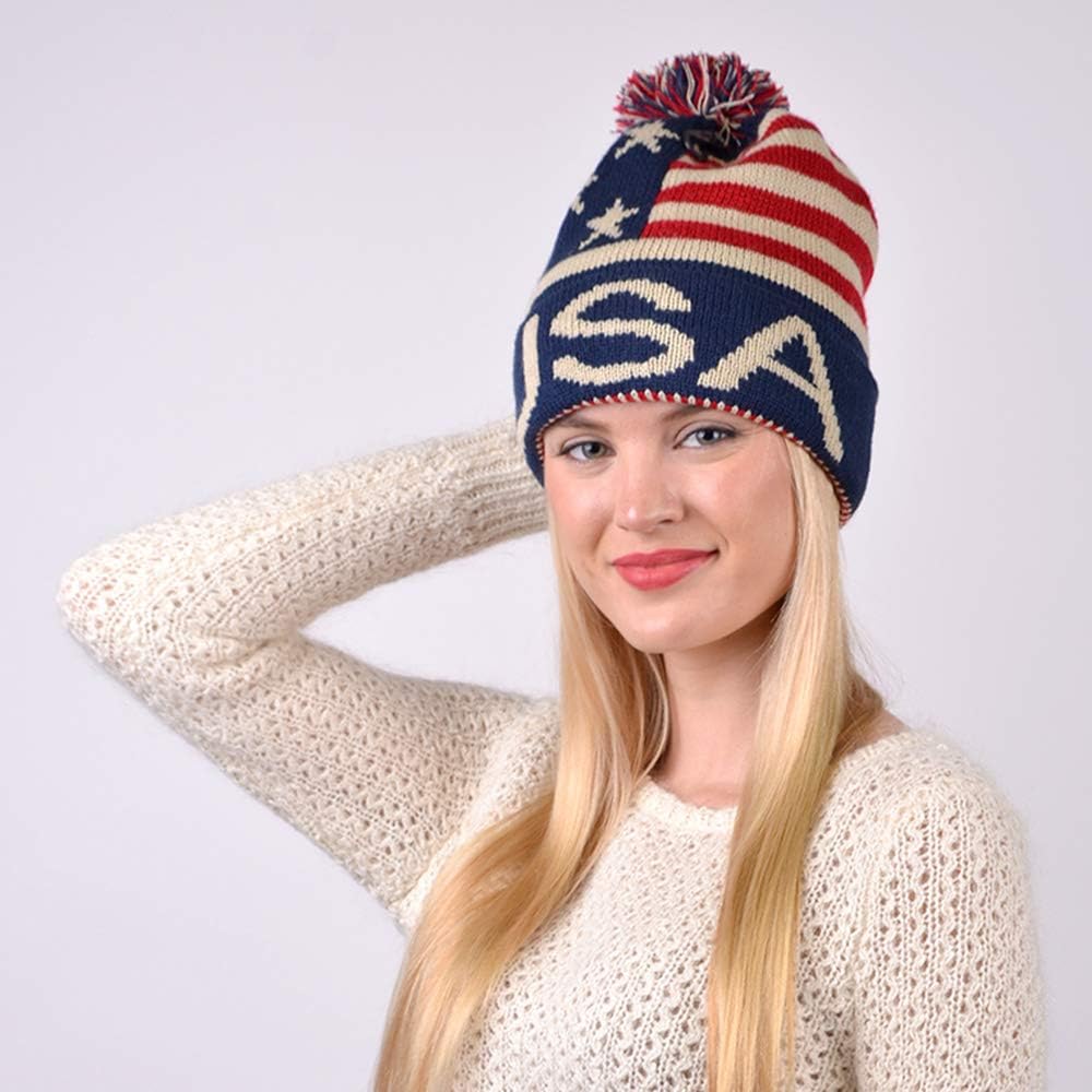 USA Winter Hat - Knit, Cuffed Beanie with Pom Pom, USA Flag Design, Warm Fun for Cold Days - Image 5