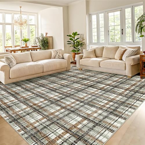 Tapete de Área 5x7 Diseño Cuadros Lavable Celadon Marrón miniatura 6