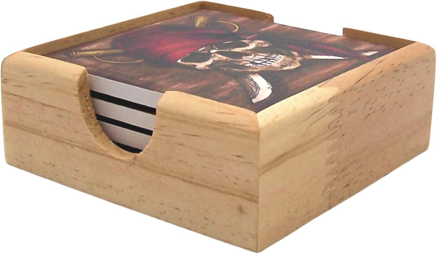 Pirate Coaster Set with Wooden Coaster Holder, Nautical Décor, Set of 4 Coasters, 4.25 Inches - Image 2