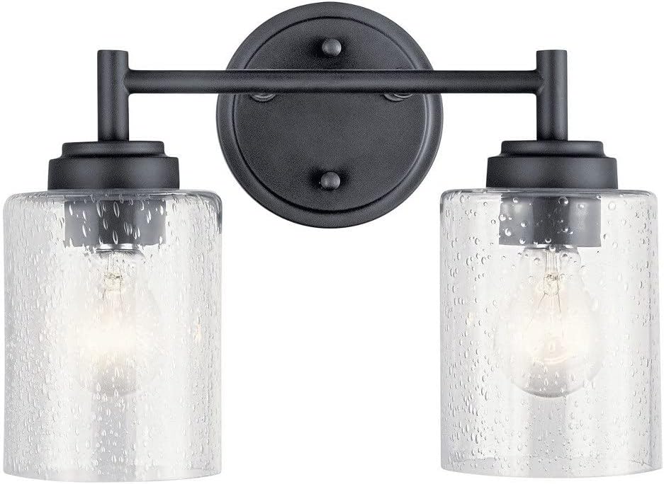 KICHLER 45885BK Winslow Vanity, 2-Light 150 Total Watts, Black, 12.75"