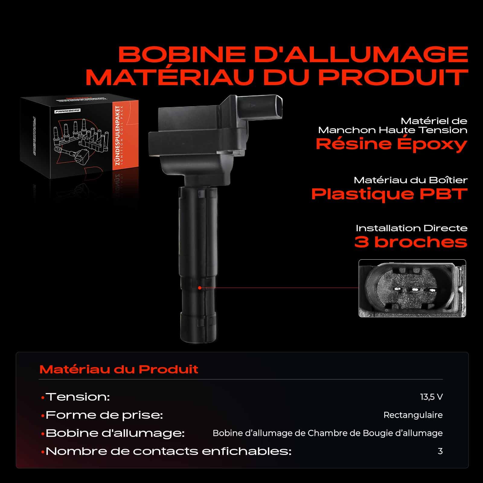 Frankberg Bobine d'Allumage Essence Compatible avec CLK C209 1.8L Classe C W203 1.8L CLK Cabriolet A209 1.8L Classe E W211 1.8L SLK R171 1.8L Remplacer# A0001501580
