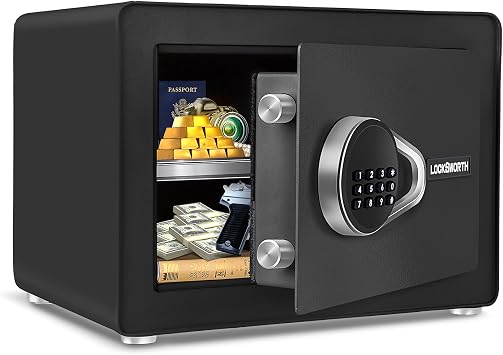 Safe for Home, 1.0 Cubic Feet Small Safe with Removable Shelf, Alarm System, Digital Electronic Security Money Box for Cash, Document, Home, Office, Hotel Use, Black, 9.84"D x 13.78"W x 9.84"H