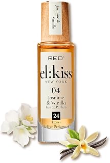 EL:KISS Roll On Perfume, Jasmine & Vanilla Inspired by SDJ 68, Eau de Parfum 12mL (.40 Fl Oz), Hydrating & Long-Lasting, Alcohol-Free & Mineral Oil-Free, With Jojoba, Argan & Coconut Oil