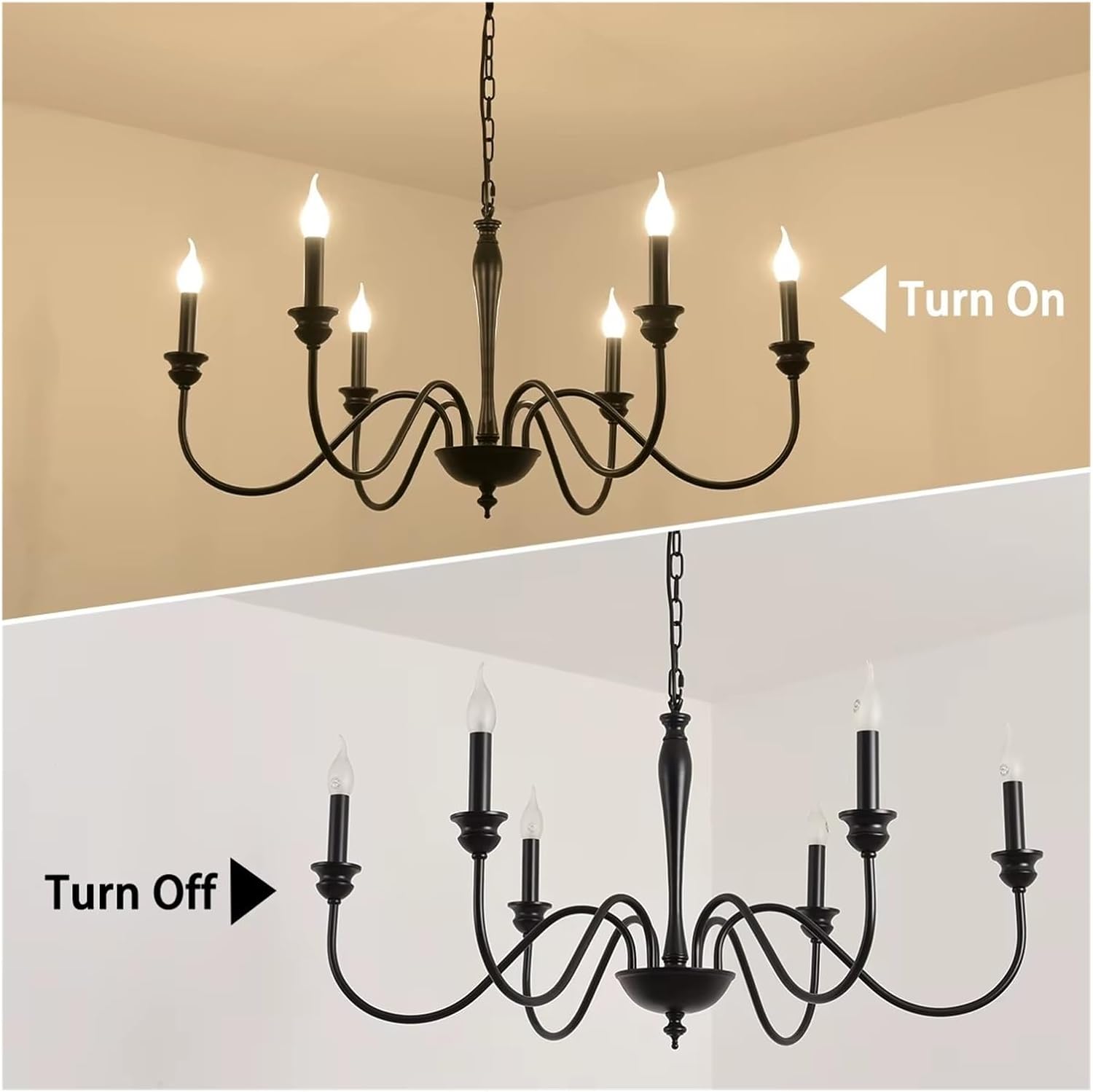 American Rustic Classic LED Iron Chandelier Hanging Light Fixture 6 Candle Pendant Lamp for Kitchen Dining Hotel Loft Home,for Decoration