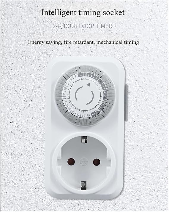 Timer Switch, 24 Hour Cycle Switch, Mechanical Timer, Automatic Shut-off with Overload Protection, EU Plug, High Power, 16A