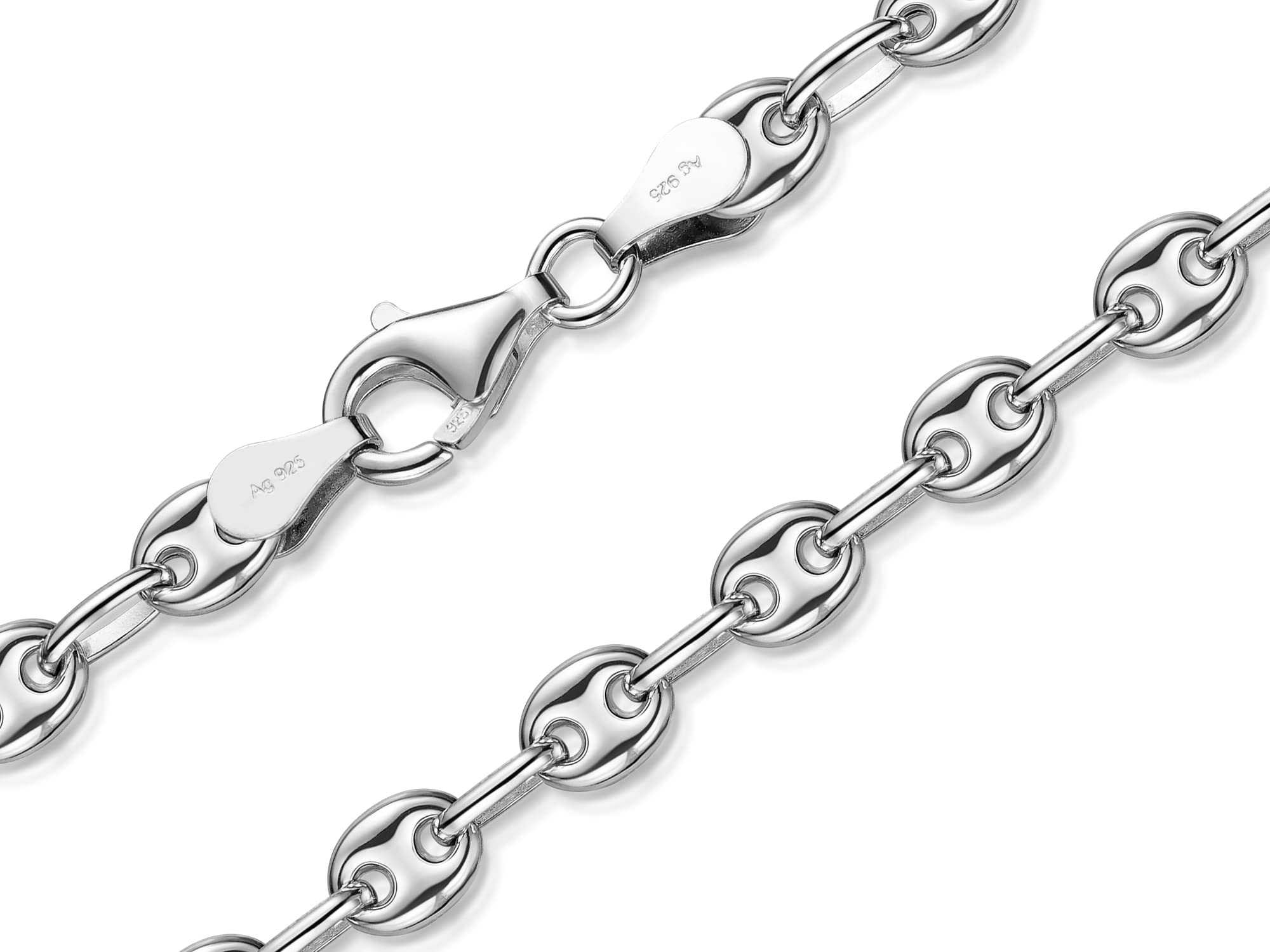 Silberarmband Kaffeebohne Breite 5mm - echt 925 Silber, Länge wählbar von 16-23cm