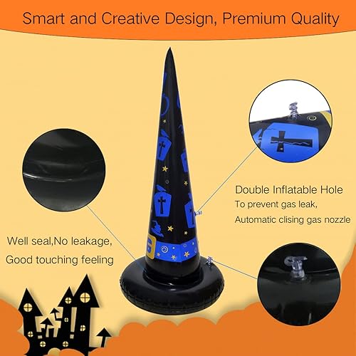 Miniatura 4 de Poptrend Juego de 5 piezas de sombrero de bruja inflable de Halloween con bomba de aire, juegos de juguetes para niños y adultos, decoraciones