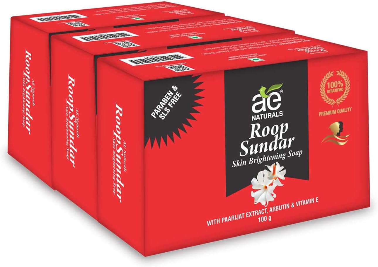 Roop Sundar Soap With Paarijat Extract 100g Pack Of 3 | Herbal Skincare Bars Brightening and Nourishing | Organic Beauty Bar for All Skin Types