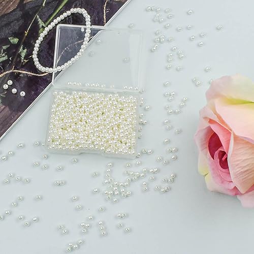 Miniatura 7 de 2000 cuentas de perlas blancas para fabricación de joyas, perlas de imitación redondas de plástico de 0.157 pulgadas con agujero para manualidades,
