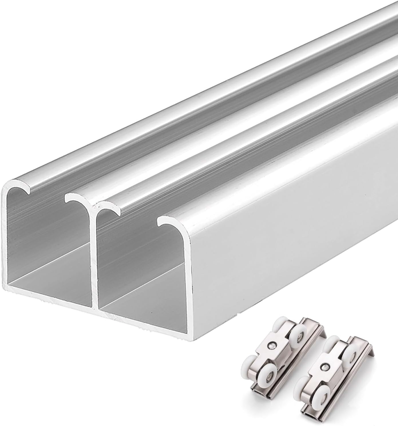 Bypass Double Sliding Pocket Door Hardware Kit, Commercial/ Home Aluminum Box Rail 40 50 60 70 80 90 100 110 120 Inch Cabinet Barn Door Track Set for Wardrobe Closet/ 2 / 4 Doors(Silver,46inch/116.8cm