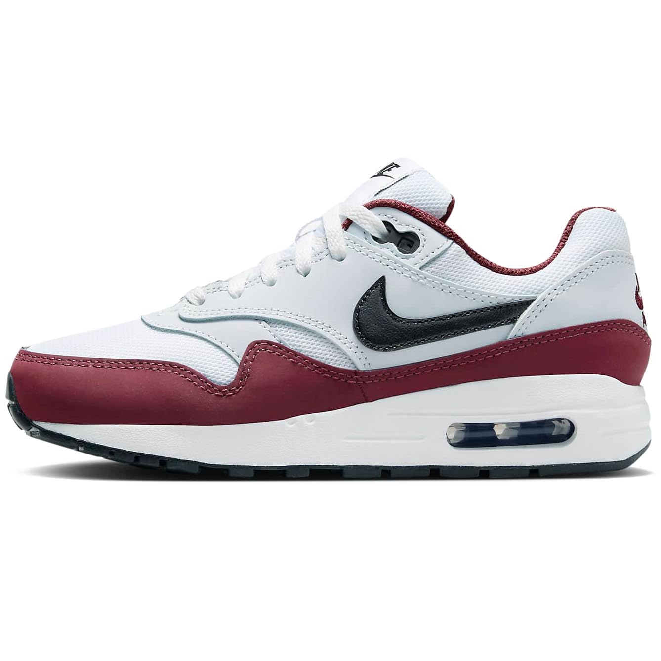 NIKE Air Max 1 Big Kids' Shoes (DZ3307-111, White/Dark Team Red/Pure Platinum/Black) Size 6