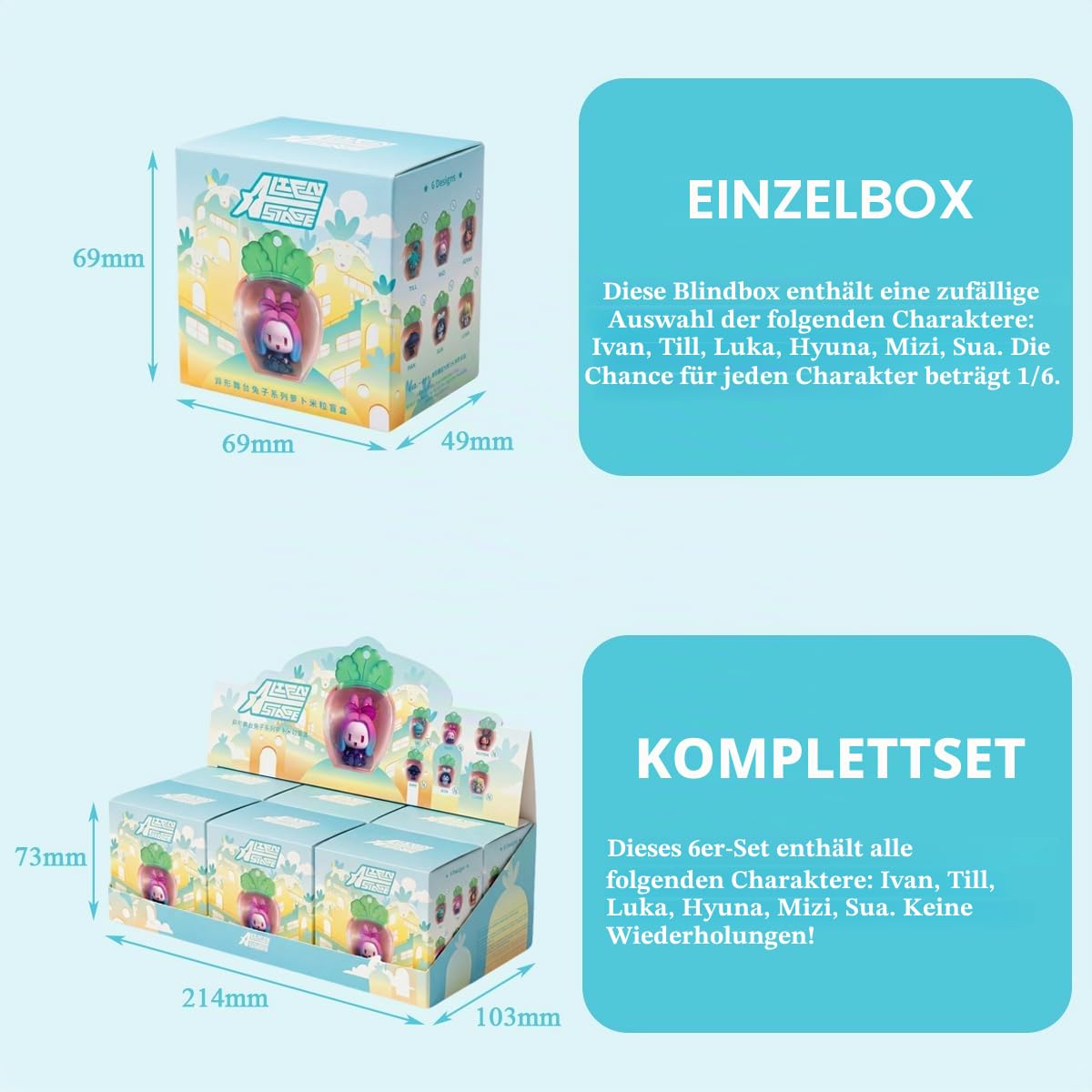 YJacuing Alien Stage Rabbit Series Blind Box Karotte Schlüsselanhänger mit Minifigur, offizieller Anime Alnst Mystery Bag Charm