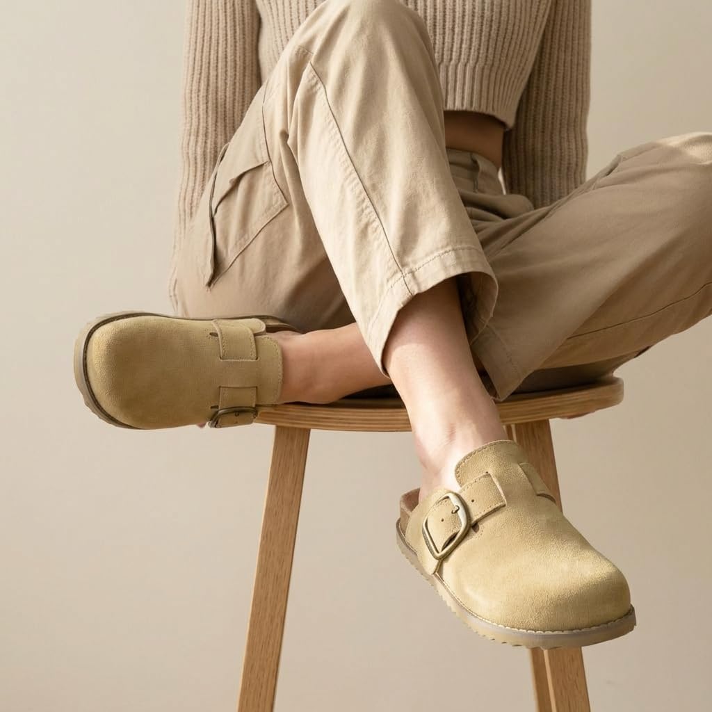 CUSHIONAIRE Women's Blain Genuine Suede Slip-On Clogs with + Memory Foam & Chic Buckle Mule - Comfortable, Non-Slip, Wide Widths Available - Image 6