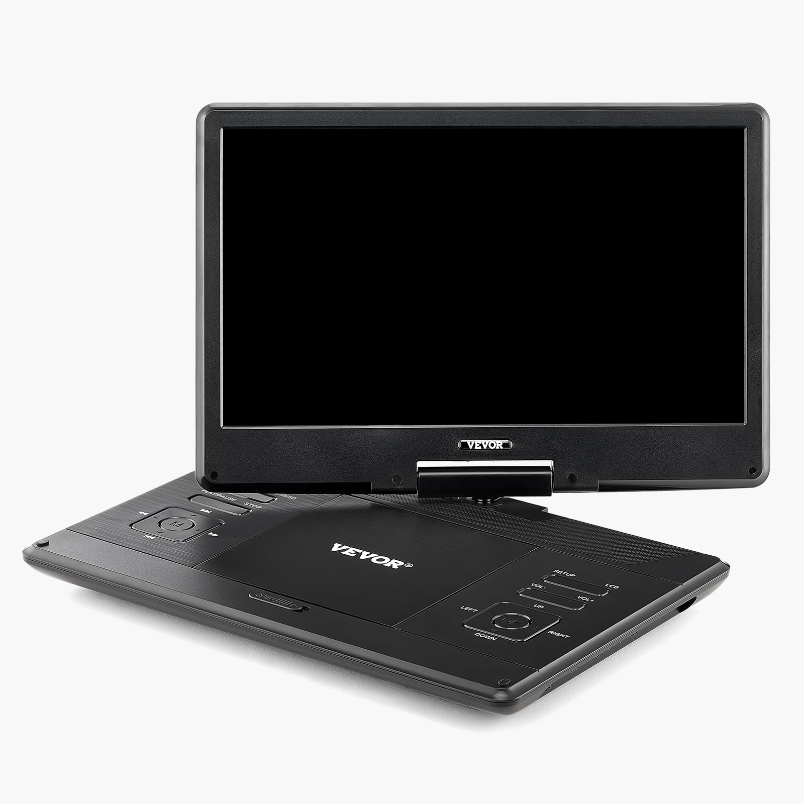 VEVOR tragbarer DVD-Player mit drehbarem HD-Bildschirm (358 mm), eingebauter Akku mit 4,5-5 h Laufzeit, 2 Lautsprecher, unterstützt Synchronisierung von TV/USB/SD-Karte/CD/DVD, Autoladegerät schwarz