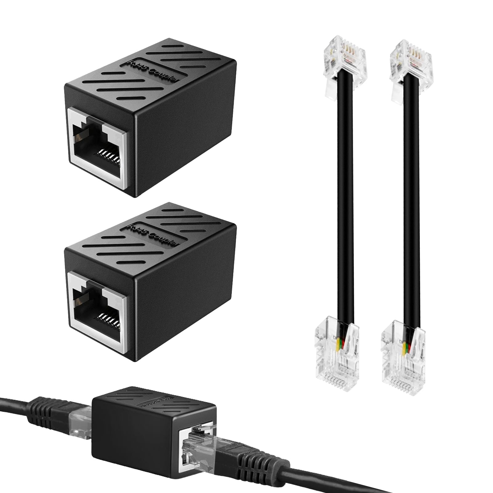 Lot de 2 adaptateurs RJ11 vers RJ45, connecteur BT pour téléphone vers modem ADSL, 0,15 m Noir