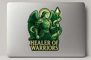 Archangel Raphael Sticker Healer of Warriors Decal in Shining Emerald Armor with Glowing Staff for Laptop Car Bumper Vinyl Window Truck AUTO Bottle