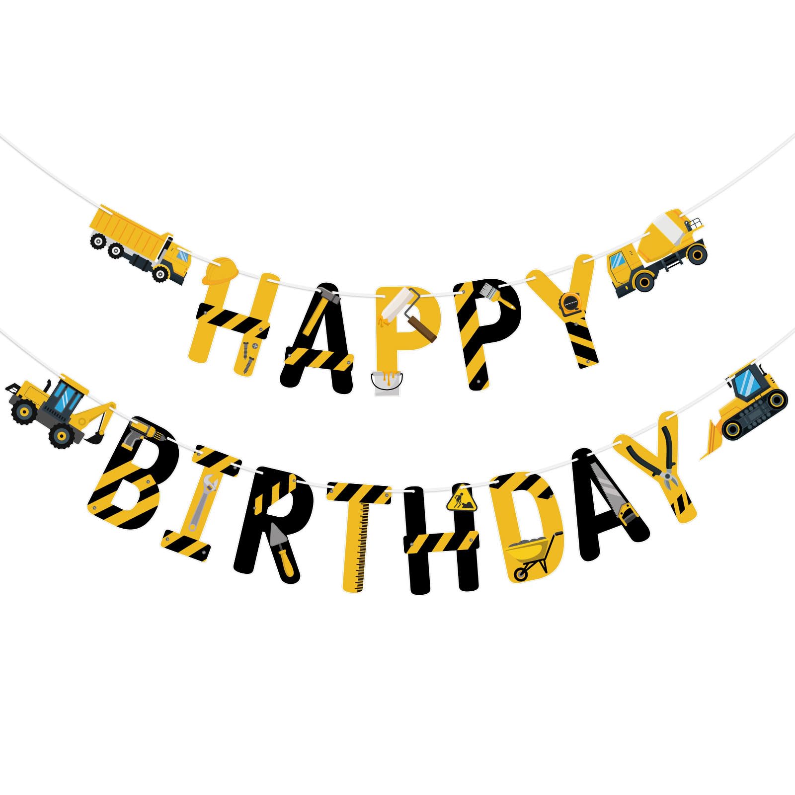 Hooqict Happy Birthday Banner Construction Birthday Party Supplies for Kids Boys 1st 2nd 3rd Construction Party Banner Garland Decorations Excavator Dump Truck Tractor Sign