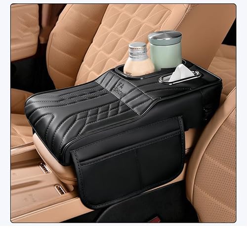 SHITONGSHANGMAO Voiture Housse d'Accoudoir Central pour Skoda Elroq 2025 2026, Cuir Console Centrale Accoudoir Couverture avec 2 Poches De Rangement,Black