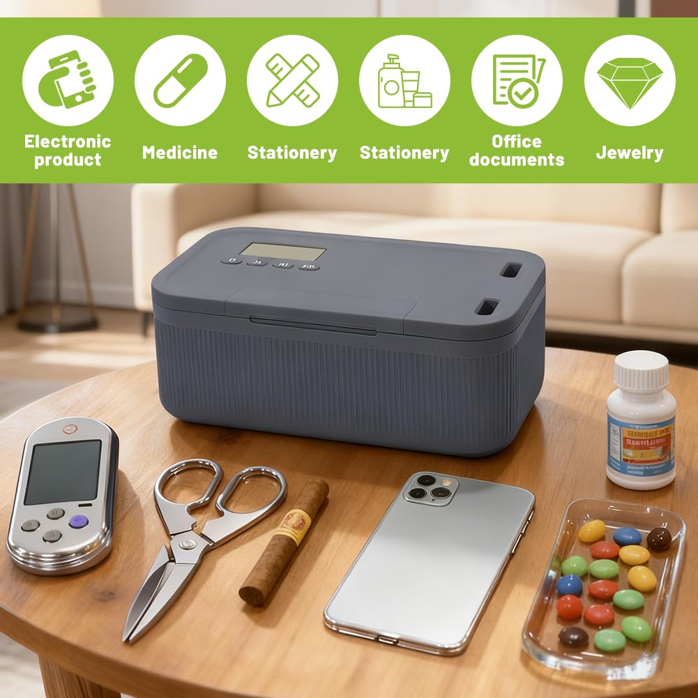 Zeitschloss Box, Safe Timed Lock Box mit Zeitschloss, Handy Safe Lock Boxs mit 2 Arbeitsmodus, Phone Suchtmanagement, 23.9x13.1x 9.6 cm (Graublau)