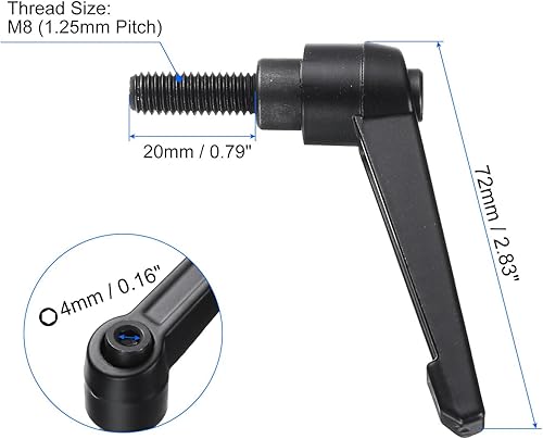 Miniatura 136 de uxcell 4 manijas de palanca de sujeción, perno macho roscado de acero al carbono de óxido negro M8 x 0.59 pulgadas, asas ajustables de bloqueo
