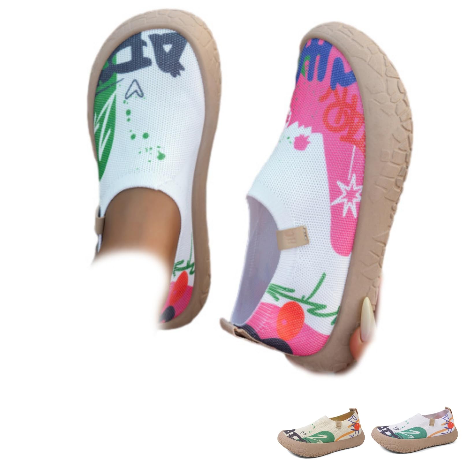 Mocasines de punto pintados con arte para mujer, zapatos casuales para caminar