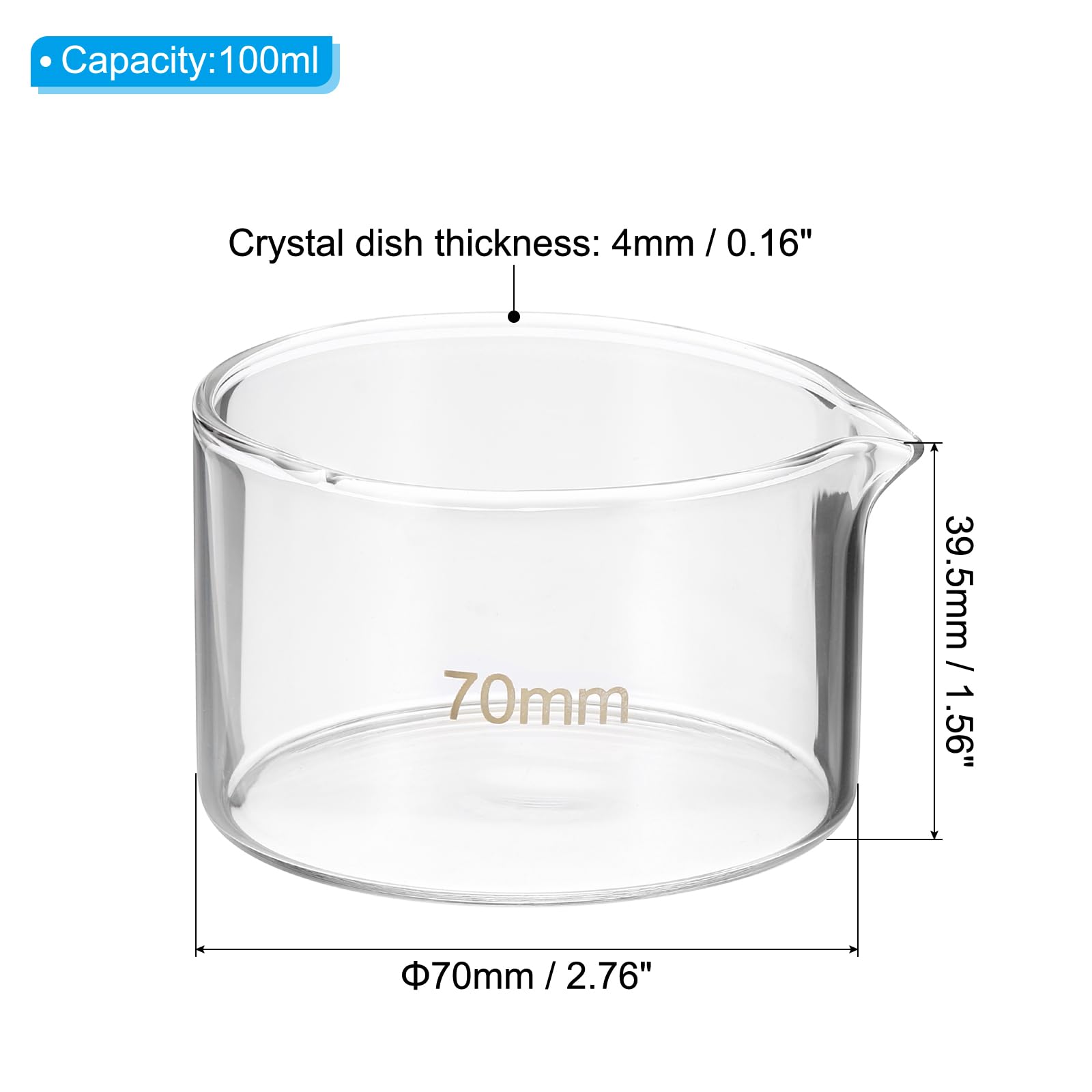 PATIKIL 100ml Crystallizing-Dish, Borosilicate Glass Crystallizing-Dished with Spout Flat Bottom Lab Dish Evaporation Dishes Transparent for Laboratory Kitchen Science Classroom